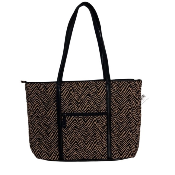 NWT Vera Bradley Zebra Trimmed Katarina Large Tote Laptop Bag Tan Black - Picture 6 of 8